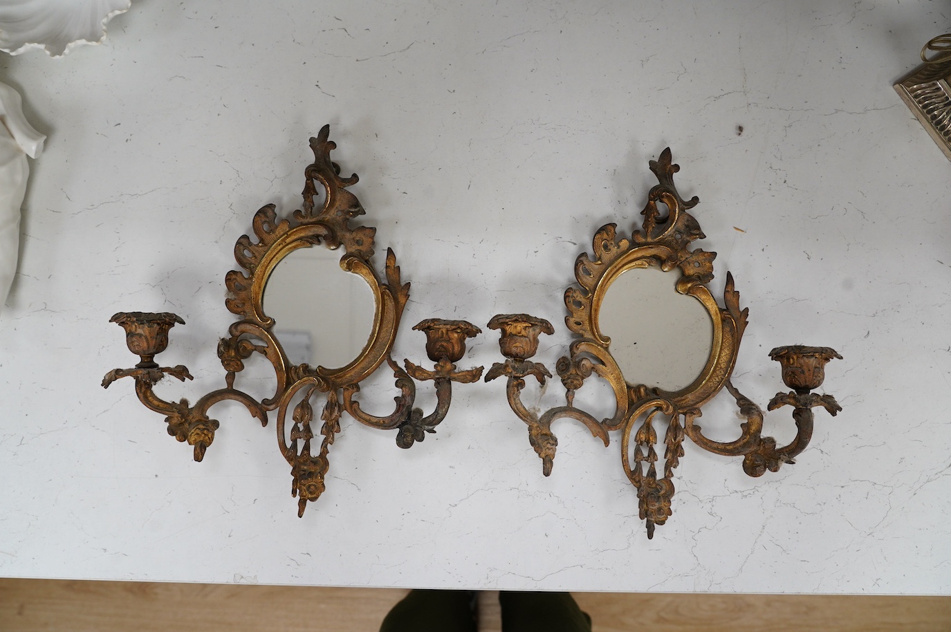 A pair of Victorian ormolu girandole, 31cm. Condition - fair to good